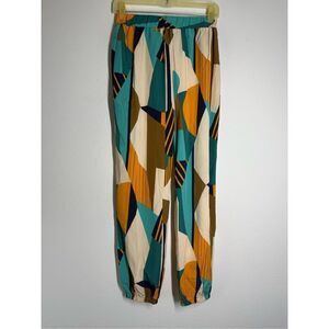 Emery Rose Women’s Satin Pants Elastic Waist Size M Geometric Pattern